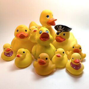 11 Rubber Ducks Floating Squeaky Bath Toy Duckies Pool Bathtub Jeep Collectible